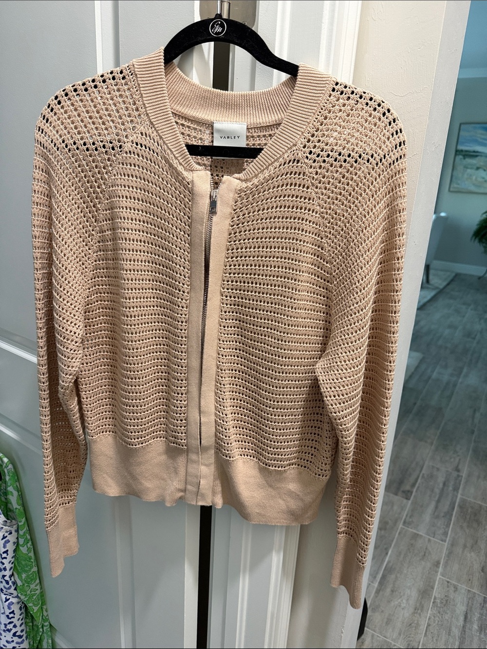 Varley Women's Light Beige Cameron Open-Knit Zip Cardigan